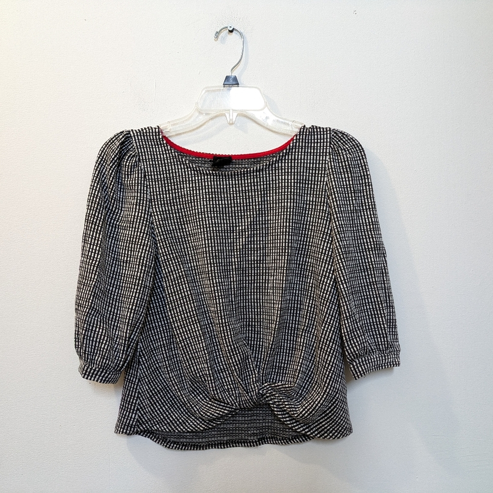 Anthropologie W5  Black & White Textured Twist Front Top, Women's Small
